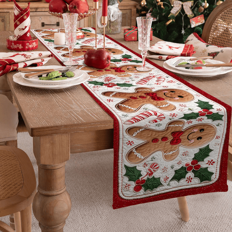 Gingerbread Quilted Christmas Table Runner TNSM