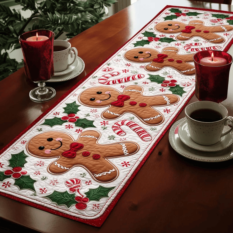 Gingerbread Quilted Christmas Table Runner TNSM