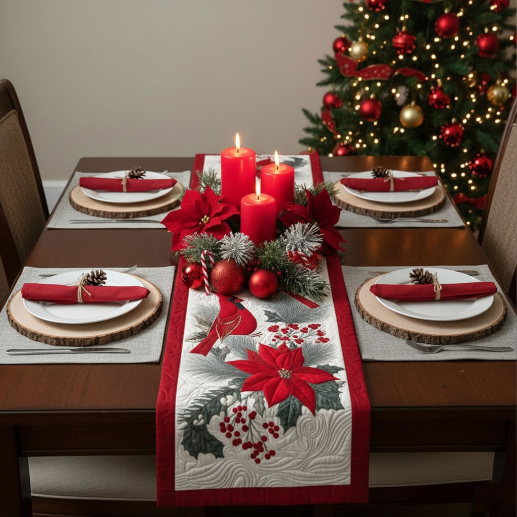 Red Cardinal Quilted Christmas Table Runner TNSM