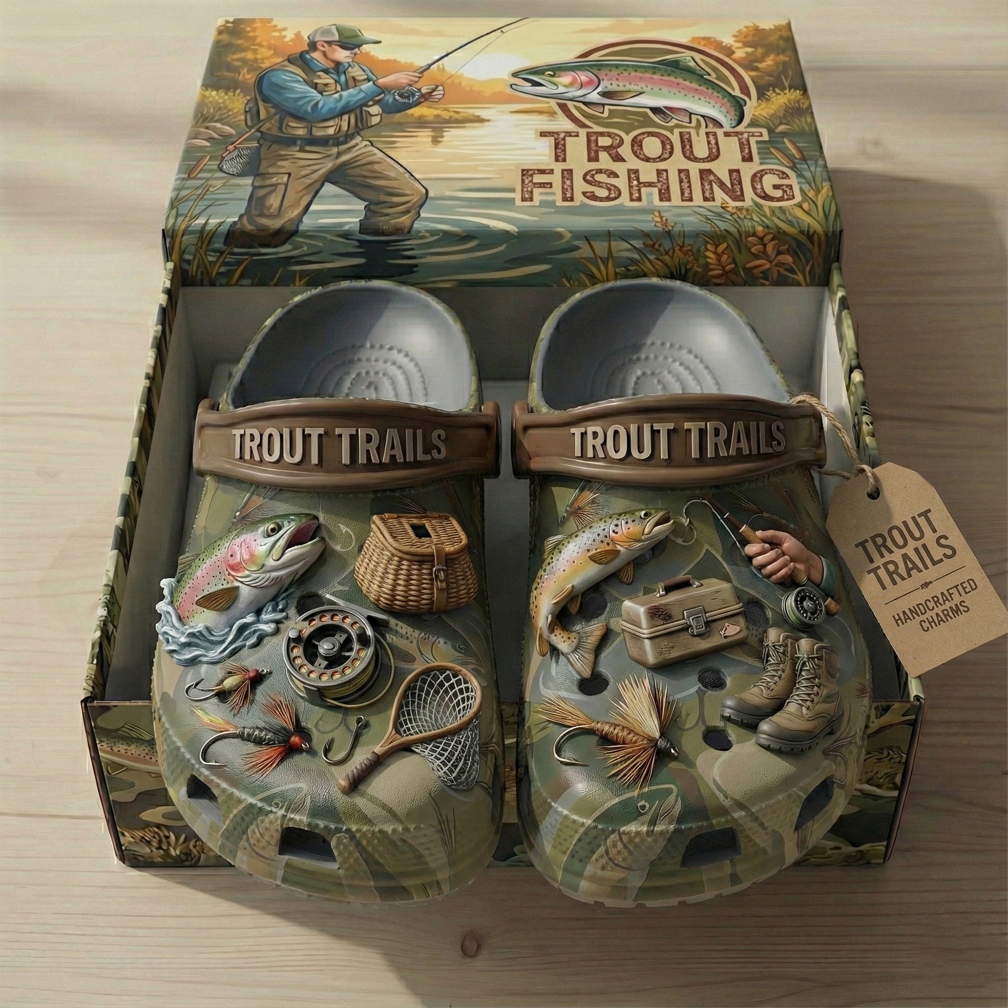 PREMIUM Trout Fishing CLOGS WITH CHARMS LNTH